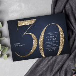 Convite Aniversário de 30 anos de relâmpago de ouro marinh<br><div class="desc">O convite de festas de aniversário de 30 anos minimalista moderno apresenta na moda faux gold glitter number 30 e os detalhes do seu partido em serif clássico sobre fundo azul marinho, simples e elegante, convite para o aniversário do marco de surpresa do excelente. a cor de fundo pode ser...</div>