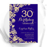 Convite Aniversário de 30 anos de Rosas Douradas Elegante<br><div class="desc">Convite de festas Floral Dourado roxo. Design elegante com rosas,  folha de ouro falsa e letra de script de tipografia. A Trendy convida o cartão perfeito para uma festa de na moda. Pode ser personalizado para qualquer idade. Impressos convites Zazzle ou modelo de impressão digital instantânea para download.</div>