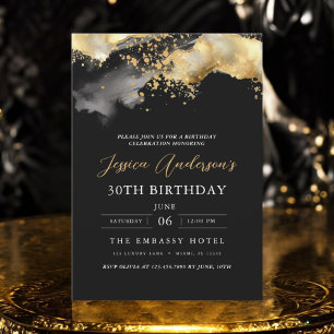 Convite Aniversário de 30 anos de Script Dourado e Preto M