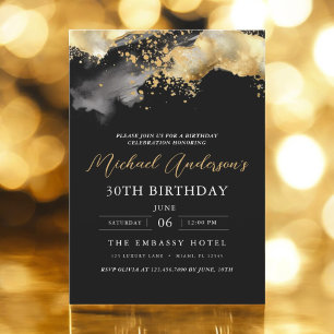 Convite Aniversário de 30 anos de Script Dourado e Preto M