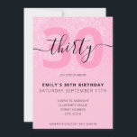 Convite Aniversário de 30 anos de Script Elegante de Brilh<br><div class="desc">Convite para aniversário de 30 anos de Literatura Rosa Pastel Moderno. Design de modelo de convite de aniversário de 30 anos minimalista com uma caligrafia elegante com letra de escrita manuscrita.</div>