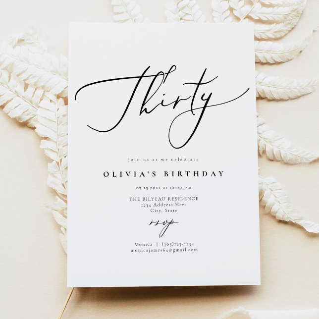 Convite ANIVERSÁRIO DE 30 ANOS de Script Elegante de Calig (Criador carregado)