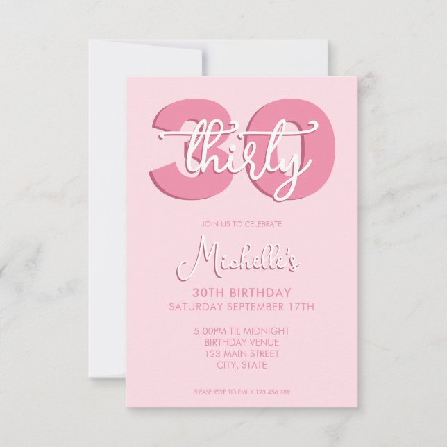 Convite Aniversário de 30 anos de Script Moderno Elegante (Frente)