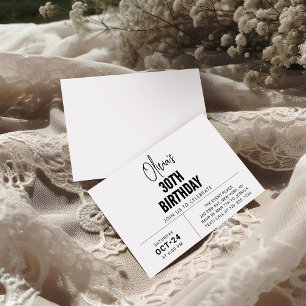 Convite Aniversário de 30 anos de Script Preto Chic Elegan