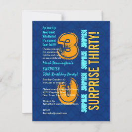 Convite aniversário de 30 anos de SURPREE azul moderno e F
