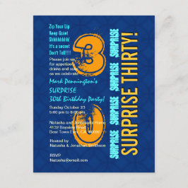 Convite aniversário de 30 anos de SURPREE azul moderno e F