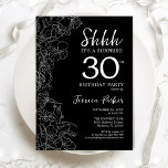Convite Aniversário de 30 anos de Surpresa Branca Preta<br><div class="desc">Convite para aniversário de 30 anos da Surpresa Branca Negra. A design feminina moderna minimalista apresenta sotaques botânicos e letra de script de tipografia. Simples cartão de convite floral perfeito para uma festa surpresa na moda. Impressos convites Zazzle ou modelo de impressão digital instantânea para download.</div>