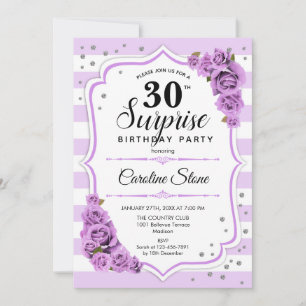 Convite aniversário de 30 anos de surpresa - Branco roxo