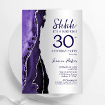 Convite Aniversário de 30 anos de Surpresa de Agato Puro d<br><div class="desc">Roxo e prata agam aniversário de 30 anos convite de festas surpresa. Elegante design moderno com aquarela agate marble geode background, faux glitter prata e tipografia. Trendy convida o cartão perfeito para uma comemoração de dia das mulheres na moda. Impressos convites Zazzle ou modelo de impressão digital instantânea para download....</div>