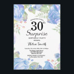 Convite aniversário de 30 anos de Surpresa de Azul Botânic<br><div class="desc">Convite Para aniversário de 30 anos De Surpresa De Azul Botânico. Convite de Aniversário para Mulheres de Rosa Floral Flor Floral de Água. Rosa Rosa Rosa Elegante e Flores de Pequim. Aniversário Adulto. Fundo Branco.Preto & Branco. 13 15 16º 18º 20 21 rua 30 40º 50º 80 de 60º 70...</div>