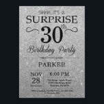 Convite Aniversário de 30 anos de Surpresa de Negra e Silv<br><div class="desc">Convite para aniversário de 30 anos de Surpresa de Negra e Silver Glitter. Fundo da Glitter de Prata. Aniversário Adulto. Homens ou Mulheres no Dia Convidam. Qualquer idade. Para mais personalização,  clique no botão "Personalizar" e use nossa ferramenta de design para modificar este modelo.</div>