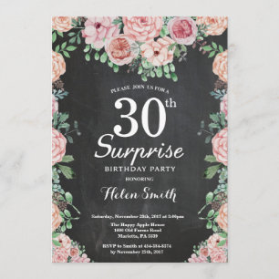 Convite aniversário de 30 anos de Surpresa de Peonies Ros