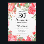 Convite aniversário de 30 anos de Surpresa de Vermelho Bot<br><div class="desc">Convite Para aniversário de 30 anos De Surpresa De Red Floral Botânico. Convite de Aniversário para Mulheres de Rosa Floral Flor Floral de Água. Rosa Rosa Rosa Elegante e Flores de Pequim. Aniversário Adulto. Fundo Branco.Preto & Branco. 13 15 16º 18º 20 21 rua 30 40º 50º 80 de 60º...</div>
