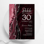 Convite Aniversário de 30 anos de Surpresa do Agregado Red<br><div class="desc">Burgundia e prata agata convite de festas surpresa. Elegante design moderno com vinho de marsala, cor vermelha-d-água escura agate marble background, faux glitter prata e tipografia. Trendy convida o cartão perfeito para uma comemoração de dia das mulheres na moda. Impressos convites Zazzle ou modelo de impressão digital instantânea para download....</div>