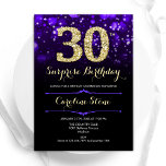 Convite Aniversário de 30 anos de Surpresa Dourada<br><div class="desc">Convite de festas de aniversário de 30 anos surpresa. Design púrpura elegante com ouro brilhante. Apresenta na moda diamante, luzes e fontes de script. Homens ou mulheres convidam no dia. Perfeito para uma festa de aniversário adulta na moda. Personalize com seus próprios detalhes. Envie-me uma mensagem se precisar de mais...</div>