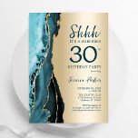 Convite aniversário de 30 anos de Surpresa Dourada de Agat<br><div class="desc">Teal e ouro agitam o convite de festas de aniversário de 30 anos surpresa. Elegante design moderno com aquarela agate marble geode background, faux glitter gold e typografia script font. Trendy convida o cartão perfeito para uma comemoração de dia das mulheres na moda. Impressos convites Zazzle ou modelo de impressão...</div>