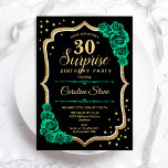 Convite Aniversário de 30 anos de Surpresa Dourada de Conv<br><div class="desc">Convite de festas de aniversário de 30 anos surpresa. Preto feminino e design verde esmeralda com ouro brilhante falso. Apresenta rosas, fonte de script e confetti. Perfeito para uma elegante comemoração de aniversário feminina. Pode ser personalizado para mostrar qualquer idade. Impressos convites Zazzle ou modelo de impressão digital instantânea para...</div>