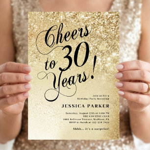 Convite Aniversário de 30 anos de Surpresa Dourada Elegant