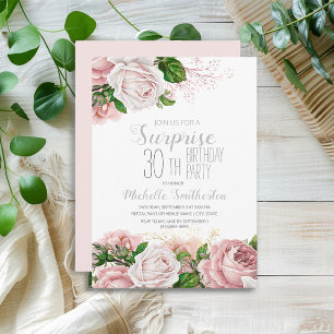 Convite Aniversário de 30 anos de Surpresa Floral Rosa Bl