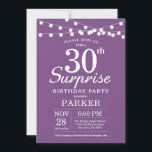 Convite Aniversário de 30 anos de surpresa Lavanda roxa de<br><div class="desc">Surpreenda o aniversário de 30 anos com as luzes de cordas. Fundo Lilático Lavanda Roxo. Aniversário feminino. 13 15 16º 18º 20 21rua 30 40º 50º 60º 80 de 70 100º,  qualquer idade. Para mais personalização,  clique no botão "Personalizar" e use nossa ferramenta de design para modificar este modelo.</div>