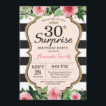 Convite aniversário de 30 anos de Surpresa Mulheres com Co<br><div class="desc">Convite para aniversário de 30 anos surpresa para mulheres. Convidar Festa de aniversário Preta e Dourada. Dourada Glitter. Flor Floral Cor de Água Rosa. Black and White Stripes. Digital Imprimível.Para mais personalização,  clique no botão "Personalizar" e use a ferramenta design para modificar este modelo.</div>