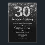 Convite Aniversário de 30 anos de surpresa - Prata preta<br><div class="desc">Convite para aniversário de 30 anos surpresa. Design branco preto elegante com prata brilhante falso. Aniversário adulto. Apresenta diamantes e fontes de script. Convidado para homens ou mulheres no dia. Perfeito para uma festa de aniversário na moda. Envie-me uma mensagem se precisar de mais personalização.</div>
