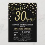 Convite aniversário de 30 anos de surpresa, preto e Dourad<br><div class="desc">Convite para aniversário de 30 anos surpresa com fundo de diamante preto e brilhante Dourado. Dourado Confetti. Aniversário Adulto. Homens ou Mulheres Aniversário. Para mais personalização,  clique no botão "Personalizar" e use a ferramenta design para modificar este modelo.</div>