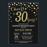 Convite aniversário de 30 anos de surpresa, preto e Dourad<br><div class="desc">Convite para aniversário de 30 anos surpresa com fundo de diamante preto e brilhante Dourado. Dourado Confetti. Aniversário Adulto. Homens ou Mulheres Aniversário. Para mais personalização,  clique no botão "Personalizar" e use a ferramenta design para modificar este modelo.</div>