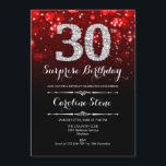 Convite Aniversário de 30 anos de Surpresa - Red Silver<br><div class="desc">Convite para aniversário de 30 anos surpresa. Design vermelho elegante com prata brilhante. Aniversário adulto. Apresenta diamantes,  luzes de boque e fontes de script. Homens ou mulheres convidam no dia. Perfeito para uma festa de aniversário na moda. Envie-me uma mensagem se precisar de mais personalização.</div>
