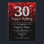 Convite Aniversário de 30 anos de Surpresa - Red Silver<br><div class="desc">Convite para aniversário de 30 anos surpresa. Design vermelho elegante com prata brilhante. Aniversário adulto. Apresenta diamantes,  luzes de boque e fontes de script. Homens ou mulheres convidam no dia. Perfeito para uma festa de aniversário na moda. Envie-me uma mensagem se precisar de mais personalização.</div>
