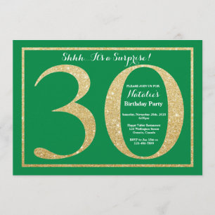 Convite Aniversário de 30 anos de surpresa verde e brilho 