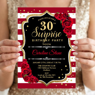 Convite Aniversário de 30 anos de surpresa - Vermelho bran