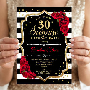 Convite Aniversário de 30 anos de surpresa - Vermelho bran