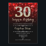 Convite Aniversário de 30 anos de surpresa - Vermelho Dour<br><div class="desc">Convite para aniversário de 30 anos surpresa. Design vermelho elegante com ouro brilhante. Aniversário adulto. Apresenta diamantes,  luzes de boque e fontes de script. Homens ou mulheres convidam no dia. Perfeito para uma festa de aniversário na moda. Envie-me uma mensagem se precisar de mais personalização.</div>