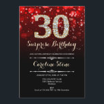 Convite Aniversário de 30 anos de surpresa - Vermelho Dour<br><div class="desc">Convite para aniversário de 30 anos surpresa. Design vermelho elegante com ouro brilhante. Aniversário adulto. Apresenta diamantes,  luzes de boque e fontes de script. Homens ou mulheres convidam no dia. Perfeito para uma festa de aniversário na moda. Envie-me uma mensagem se precisar de mais personalização.</div>