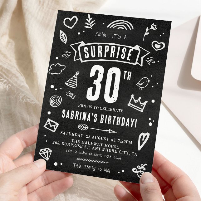 Convite Aniversário de 30 anos de surpresas do chalkboard  (Criador carregado)