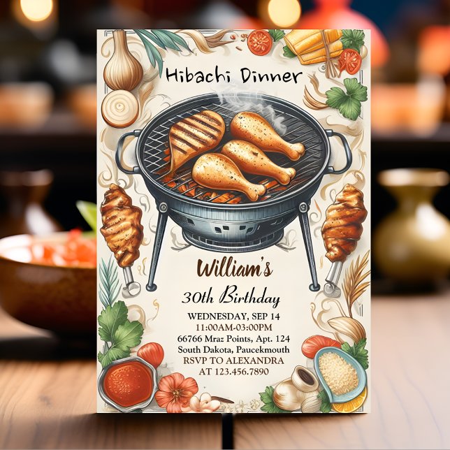 Convite Aniversário de 30 anos de Sushi Hibachi, Churrasco (Criador carregado)