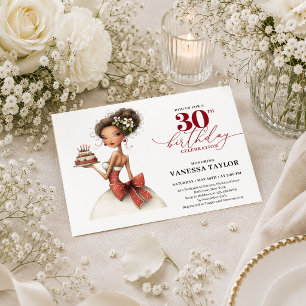 Convite Aniversário de 30 anos Deep Red Mulher Excêntrica