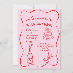 Convite Aniversário de 30 anos Desenhado à Mão Caprichoso