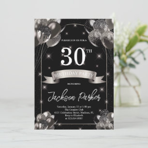 Convite Aniversário de 30 anos do Black Silver Glitter Bal