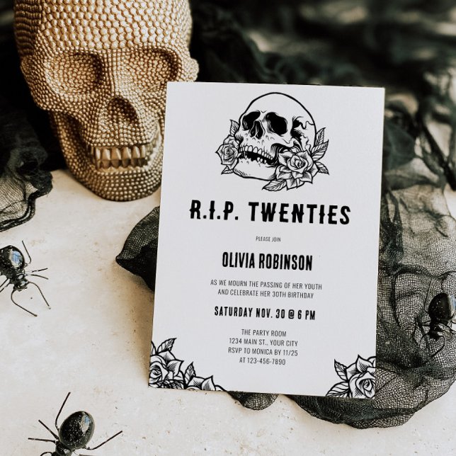 Convite ANIVERSÁRIO DE 30 ANOS do RIP 2000 (RIP Twenties Goth Birthday Invite)