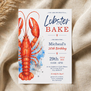 Convite Aniversário de 30 anos do Watercolor Lobster Bake