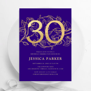 Convite Aniversário de 30 anos Dourada Elegante