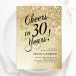 Convite Aniversário de 30 anos Dourada elegante<br><div class="desc">Convite de festas Elegante de aniversário de 30 anos. Design elegante em ouro brilhante e preto. Possui fonte e confete de script de tipografia. Perfeito para uma comemoração de um dia de mulher na moda. Personalize com seus próprios detalhes. Envie-me uma mensagem se precisar de idade personalizada. Impressos convites Zazzle...</div>