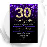 Convite Aniversário de 30 anos Dourada roxa<br><div class="desc">convite de festas aniversário de 30 anos. Design púrpura elegante com ouro brilhante. Apresenta na moda diamante, luzes e fontes de script. Convidado para mulheres ou homens no dia. Perfeito para uma festa de aniversário adulta na moda. Personalize com seus próprios detalhes. Envie-me uma mensagem se precisar de mais personalização....</div>