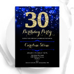 Convite Aniversário de 30 anos Dourado azul<br><div class="desc">convite de festas aniversário de 30 anos. Elegante design azul real com ouro brilhante. Apresenta na moda diamante, luzes e fontes de script. Convidado para mulheres ou homens no dia. Perfeito para uma festa de aniversário adulta na moda. Personalize com seus próprios detalhes. Envie-me uma mensagem se precisar de mais...</div>