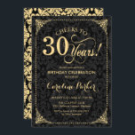 Convite aniversário de 30 anos - Dourado Damasco Preto<br><div class="desc">aniversário de 30 anos Invitation Elegant vintage black and faux gold design com cor damasco. Apresenta a fonte do script. Até 30 anos! Pode ser personalizado em qualquer idade! Envie-me uma mensagem se precisar de mais personalização.</div>