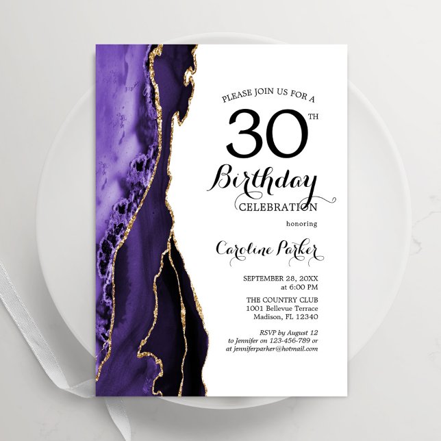 Convite Aniversário de 30 anos Dourado de Agato Roxo (Criador carregado)