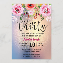 Convite Aniversário de 30 anos Dourado floral moderno do