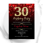 Convite Aniversário de 30 anos Dourado preto vermelho<br><div class="desc">convite de festas aniversário de 30 anos. Design vermelho elegante com ouro brilhante. Apresenta na moda diamante, luzes e fontes de script. Homens ou mulheres convidam no dia. Perfeito para uma festa de aniversário adulta na moda. Personalize com seus próprios detalhes. Envie-me uma mensagem se precisar de mais personalização. Impressos...</div>